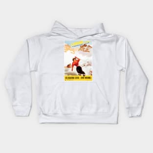 Skiing in LIMONE Piemonte by Carlo Prandoni Ski Resort Vintage Italy Travel Ad Kids Hoodie